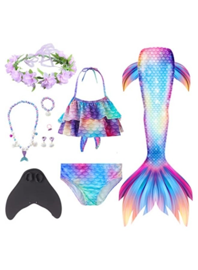 GGEROU Girls Swimwear Mermaid Tail Swimwear,Bikini Sets with Head Garland Necklace Hair Clip,Mermaid Costume Swimsuits for Kids - Image 1