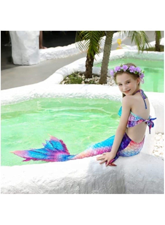 GGEROU Girls Swimwear Mermaid Tail Swimwear,Bikini Sets with Head Garland Necklace Hair Clip,Mermaid Costume Swimsuits for Kids - Image 2