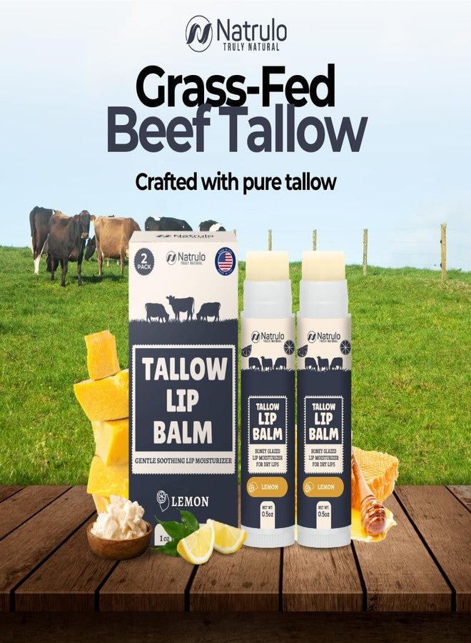 Natrulo Beef Tallow Lip Balm - Natural Tallow Beeswax Chapstick - Hydrating Moisturizer Grass Fed Beef Tallow Balm Lip Care - Soothes Chapped Dry Sensitive Lips - Long Lasting Vitamin Rich USA-Made 2Pk Lemon - Image 2