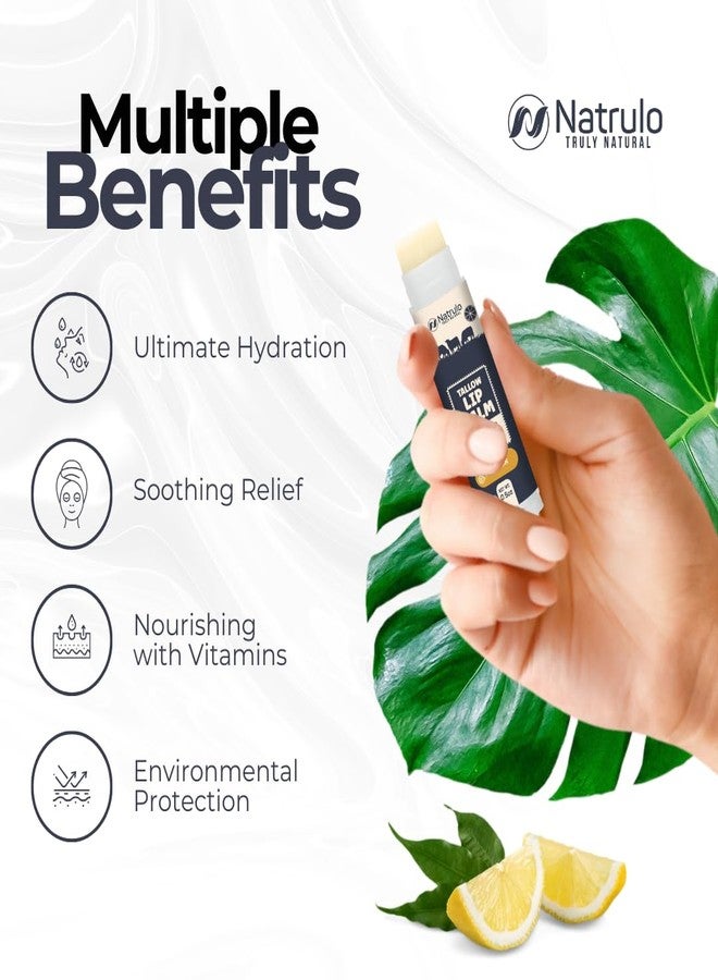 Natrulo Beef Tallow Lip Balm - Natural Tallow Beeswax Chapstick - Hydrating Moisturizer Grass Fed Beef Tallow Balm Lip Care - Soothes Chapped Dry Sensitive Lips - Long Lasting Vitamin Rich USA-Made 2Pk Lemon - Image 3