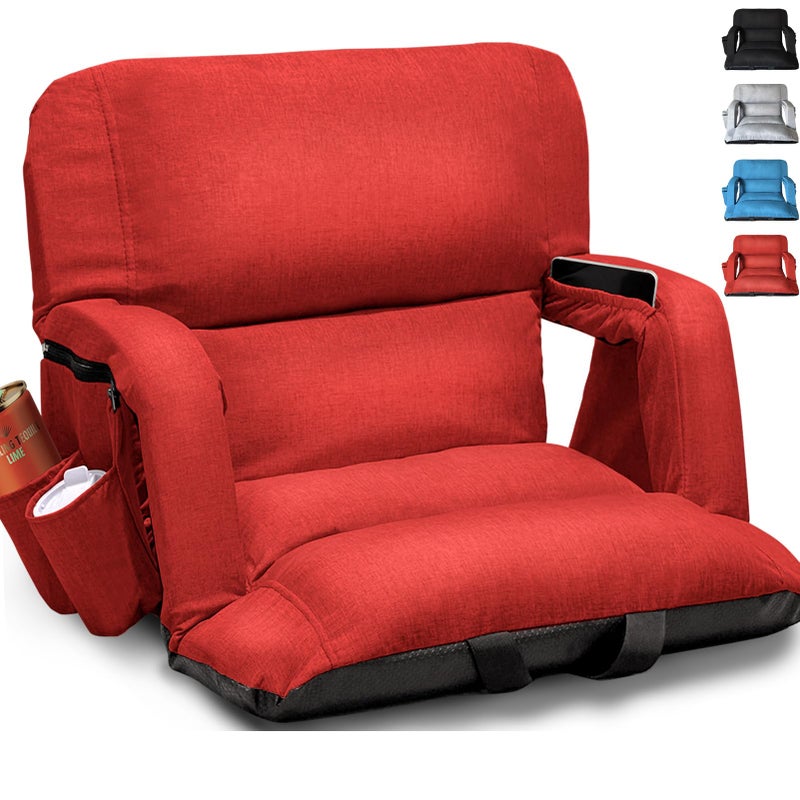 yeyeeyyee Wide Stadium Seats with Back Support, Exclusive Sofa Style Design Extra Thick Bleacher Chairs with Back and Cushion, 6 Reclining Positions - Ultimate Comfort for Sports Events (Red, 22.5") - Image 1