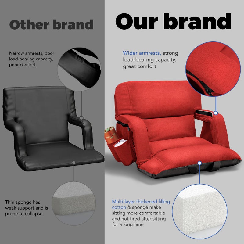 yeyeeyyee Wide Stadium Seats with Back Support, Exclusive Sofa Style Design Extra Thick Bleacher Chairs with Back and Cushion, 6 Reclining Positions - Ultimate Comfort for Sports Events (Red, 22.5") - Image 2