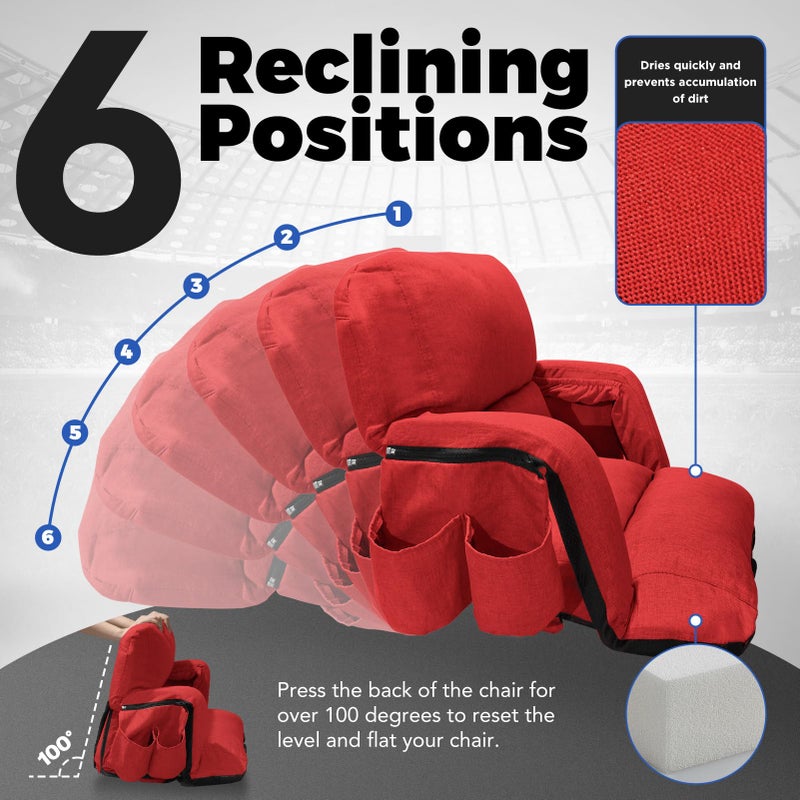 yeyeeyyee Wide Stadium Seats with Back Support, Exclusive Sofa Style Design Extra Thick Bleacher Chairs with Back and Cushion, 6 Reclining Positions - Ultimate Comfort for Sports Events (Red, 22.5") - Image 5