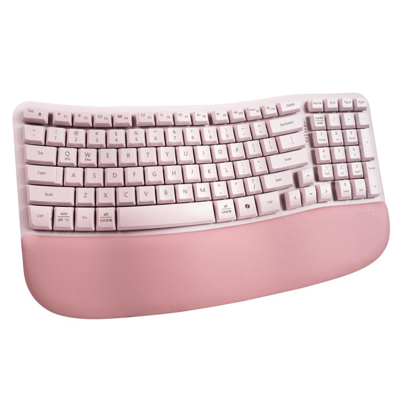 Nulea RT08 Wave Keys Wireless Ergonomic Keyboard with Cushioned Palm Rest, 2.4GHz Ergo Cordless USB Computer Keyboard, Comfortable Natural Typing, for Laptop, Mac, Windows (Pink) - Image 1