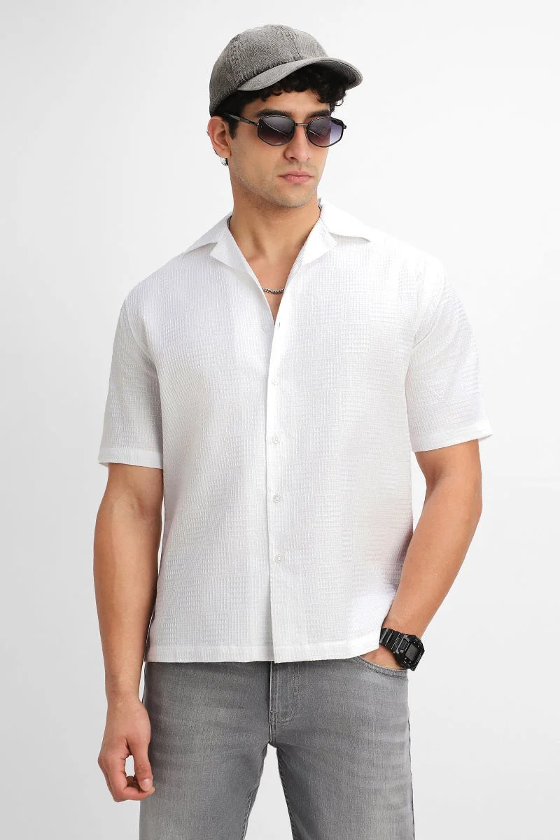 سنيتش White Textured Half Sleeve Boxy Shirt