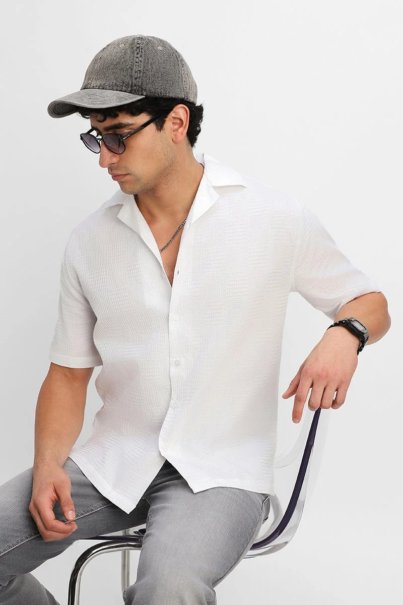 سنيتش White Textured Half Sleeve Boxy Shirt