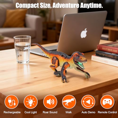 FUNiOi Remote Control Robot Dinosaur Kids Toys Idea for Boys 57 810 812 to Play on The Desktop Cute Small Realistic RC Walking Dinosaurs with Sounds and Lights - Image 5