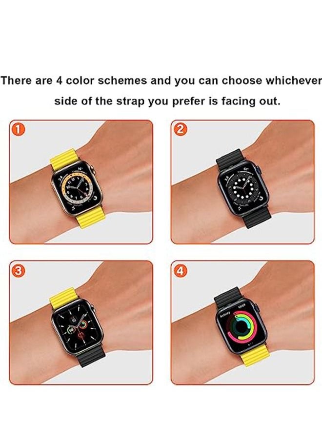 Ocean Double Side Reversible Magnetic Strap 41mm 40mm 38mm Soft Silicone Loop Strap For iWatch Series Ultra/8/7/SE/6/5/4/3/2/1 Black/Yellow  - Image 4