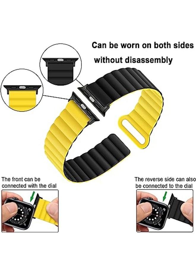 Ocean Double Side Reversible Magnetic Strap 41mm 40mm 38mm Soft Silicone Loop Strap For iWatch Series Ultra/8/7/SE/6/5/4/3/2/1 Black/Yellow  - Image 2