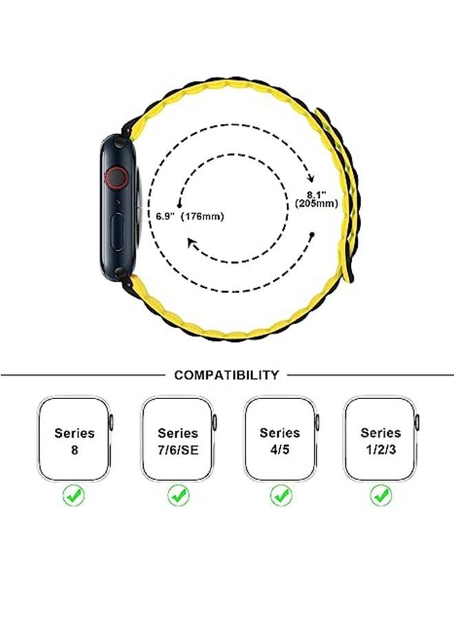 Ocean Double Side Reversible Magnetic Strap 41mm 40mm 38mm Soft Silicone Loop Strap For iWatch Series Ultra/8/7/SE/6/5/4/3/2/1 Black/Yellow  - Image 5