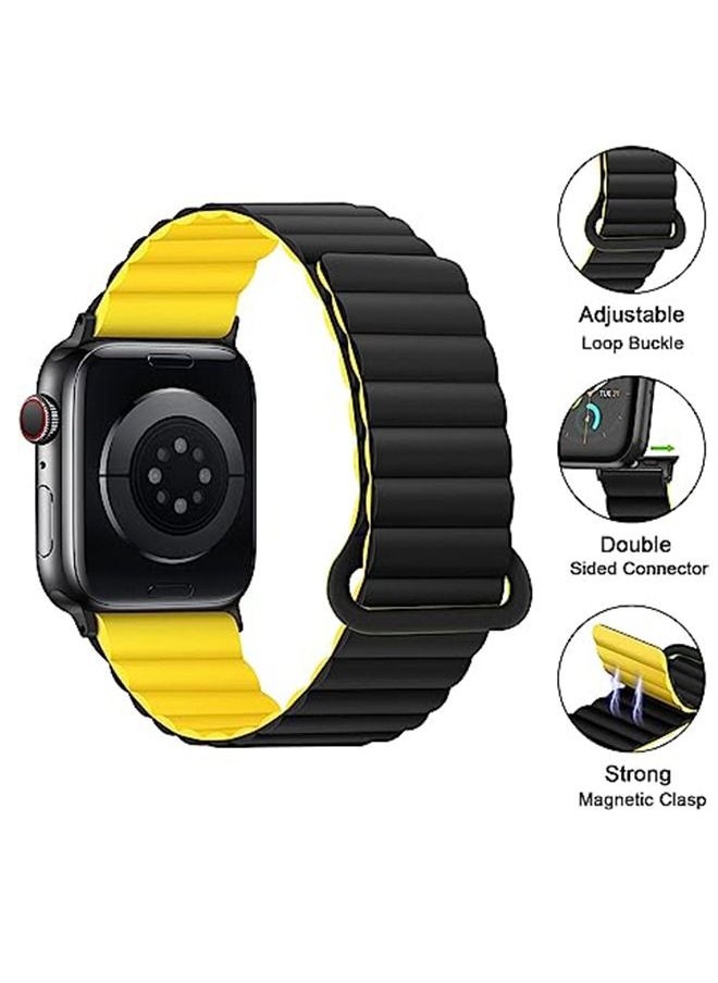Ocean Double Side Reversible Magnetic Strap 41mm 40mm 38mm Soft Silicone Loop Strap For iWatch Series Ultra/8/7/SE/6/5/4/3/2/1 Black/Yellow  - Image 3