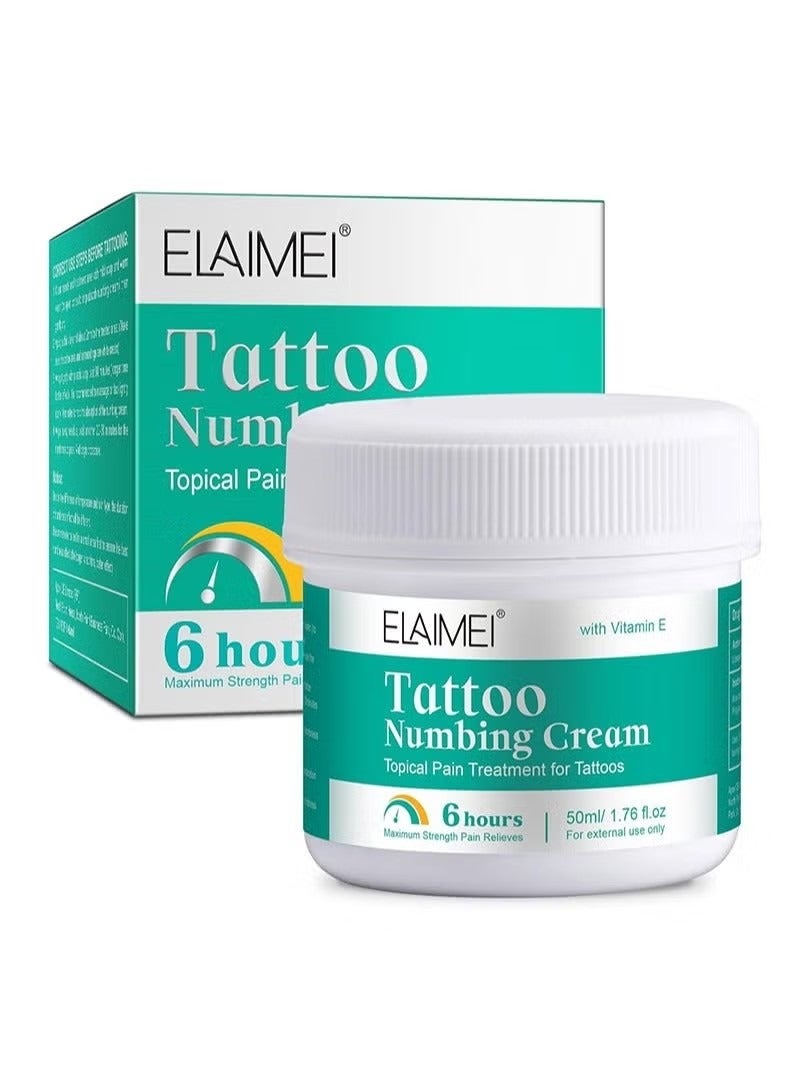Elaimei Tattoo Numbing Cream Before Tattoo, 6-8 Hours Maximum Strength Painless Tattoo Numbing Cream for Tattoos with Aloe Vera, Vitamin E, Lecithin（50ml） - Image 1