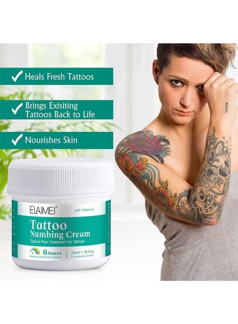 Elaimei Tattoo Numbing Cream Before Tattoo, 6-8 Hours Maximum Strength Painless Tattoo Numbing Cream for Tattoos with Aloe Vera, Vitamin E, Lecithin（50ml） - Image 5