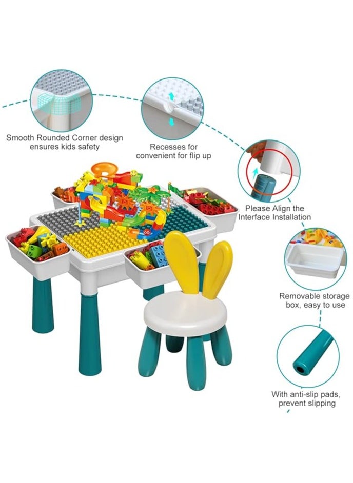 null - Building Block Table Kids Activity Table, 7-in-1 Kids Table Chair Set with 4 Storage Box Adjustable Legs,105 Pcs Building Block Compatible Bricks Toy Dining Play Learning Water Sand Table for Toddlers - Image 1