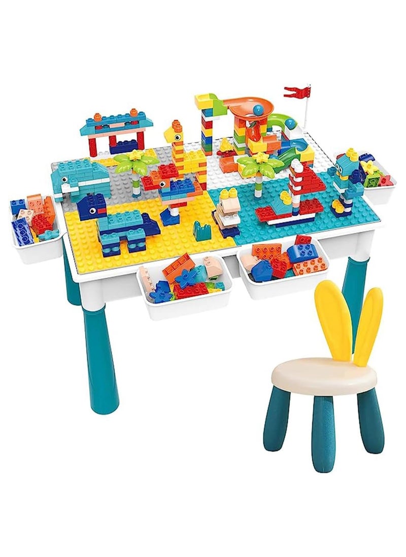 null - Building Block Table Kids Activity Table, 7-in-1 Kids Table Chair Set with 4 Storage Box Adjustable Legs,105 Pcs Building Block Compatible Bricks Toy Dining Play Learning Water Sand Table for Toddlers - Image 1