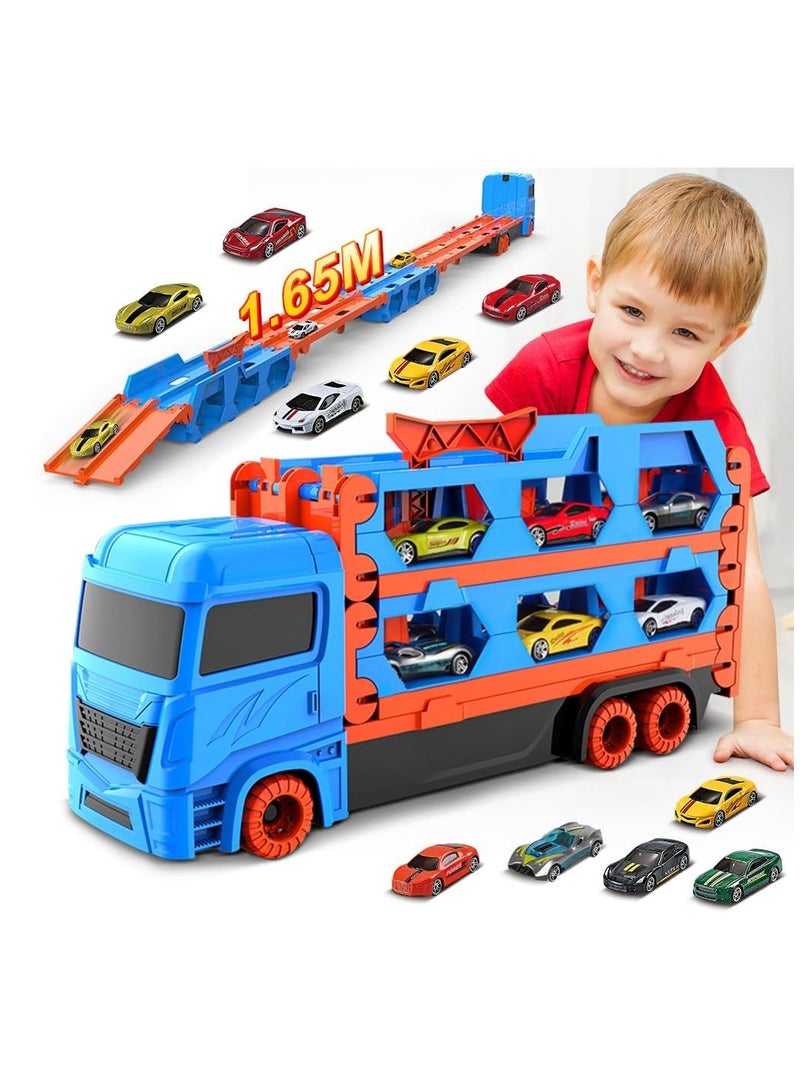 Transport Truck Toys Cars for Boys Ages 3 4 5 6, Portable Truck Toy with 6 Race Cars, Best Gift Carrier Vehicles Toys Set for Kids - Image 1