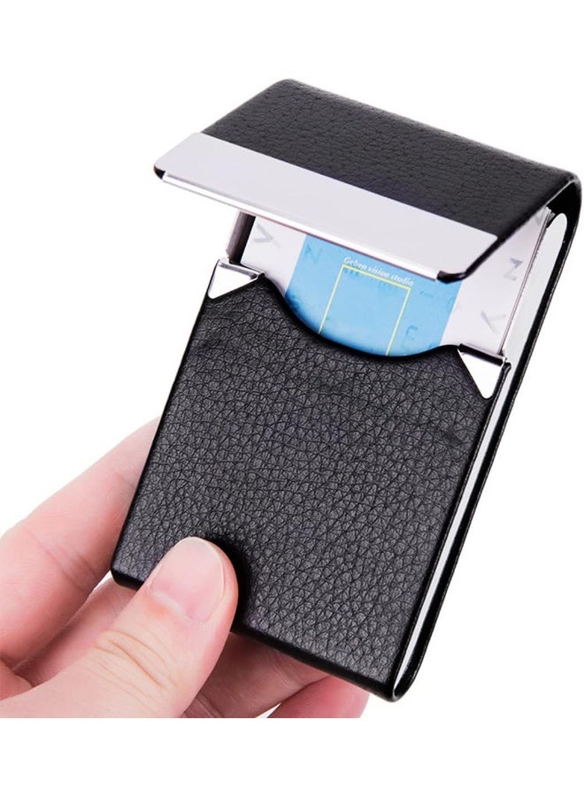 ECVV حافظة حامل بطاقات العمل، حامل بطاقات الاسم من الجلد الصناعي مع مشبك مغناطيسي منظم بطاقات العمل محفظة بطاقات العمل للرجال أو النساء، أسود - Image 1