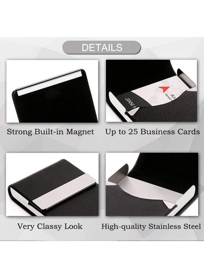 ECVV حافظة حامل بطاقات العمل، حامل بطاقات الاسم من الجلد الصناعي مع مشبك مغناطيسي منظم بطاقات العمل محفظة بطاقات العمل للرجال أو النساء، أسود - Image 4