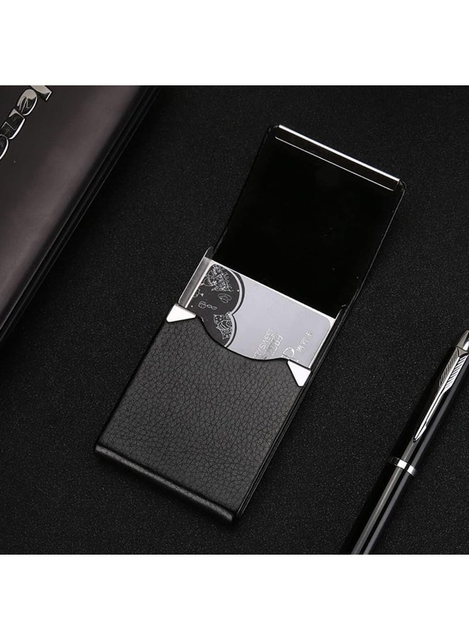 ECVV حافظة حامل بطاقات العمل، حامل بطاقات الاسم من الجلد الصناعي مع مشبك مغناطيسي منظم بطاقات العمل محفظة بطاقات العمل للرجال أو النساء، أسود - Image 2