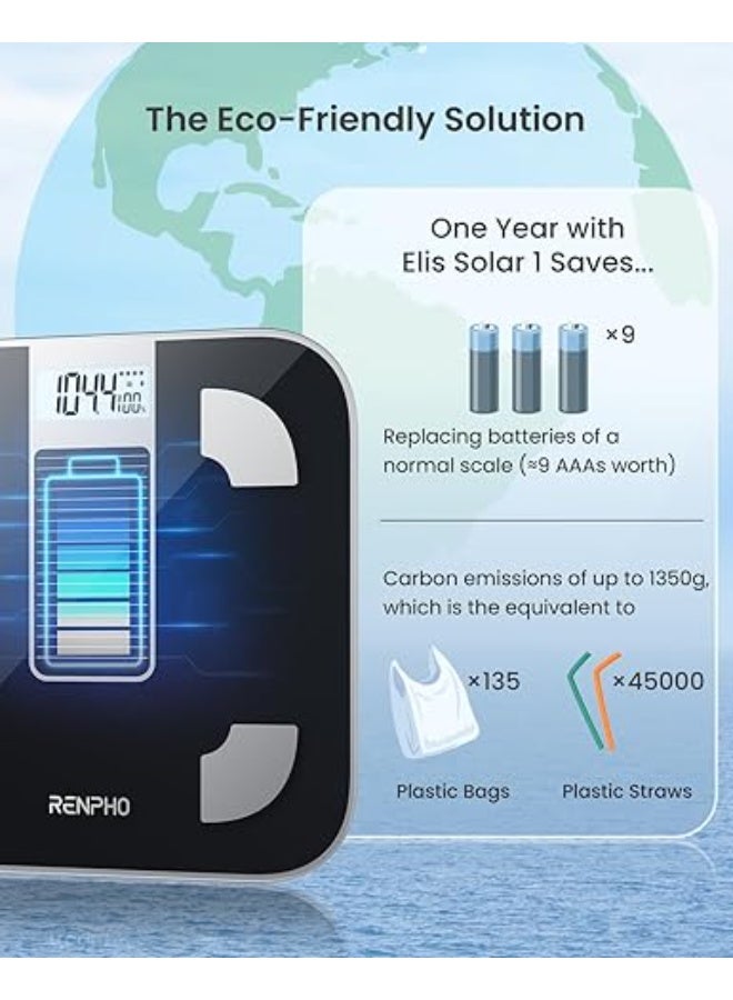 RENPHO Smart Scale with Endless Power, Solar-Powered Scale for Body Weight, No Batteries Needed, Digital Bluetooth Body Fat Scale, Body Composition Monitor with Smart App, 400 lbs-Elis Solar 1-R-A012 - Image 3