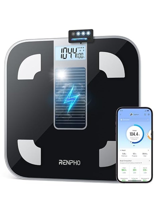 RENPHO Smart Scale with Endless Power, Solar-Powered Scale for Body Weight, No Batteries Needed, Digital Bluetooth Body Fat Scale, Body Composition Monitor with Smart App, 400 lbs-Elis Solar 1-R-A012 - Image 1
