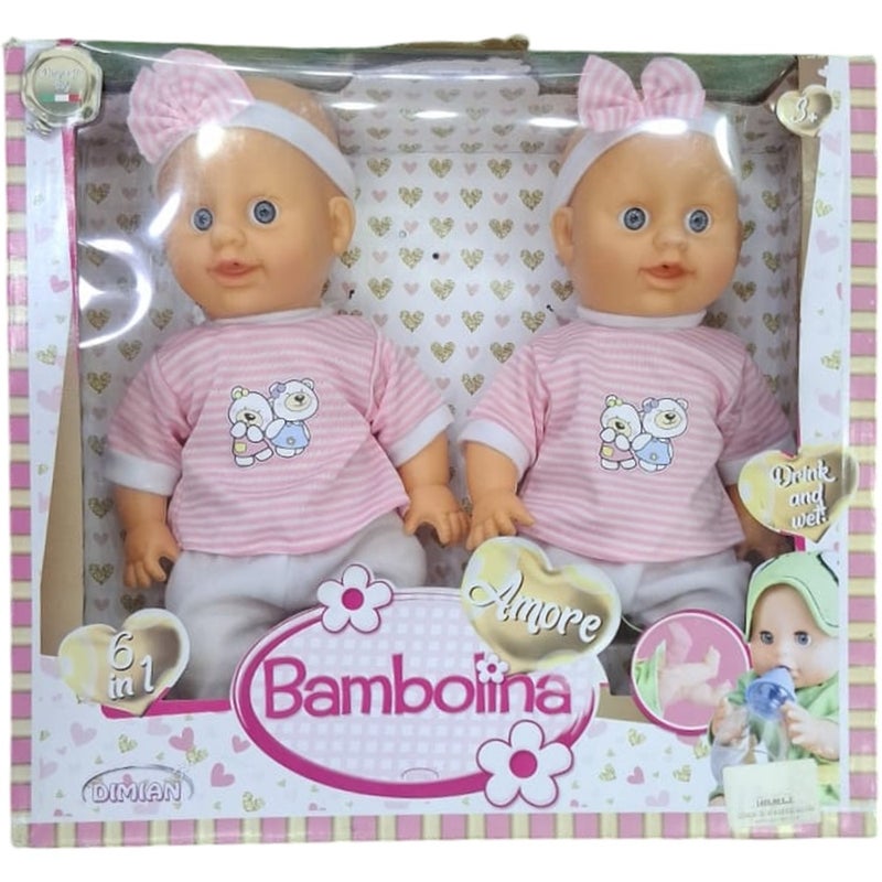 Dimian - Bambolina Amore Twins Doll with 2 Bottles 28cm - 98522