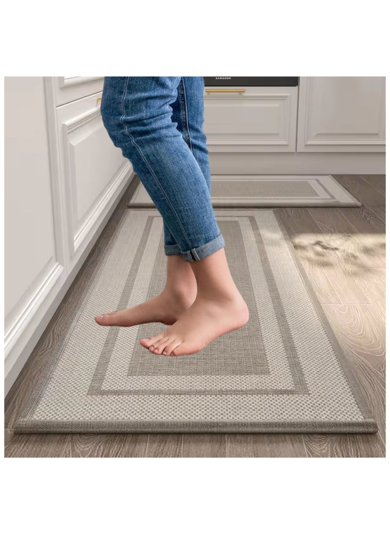 MEKITON MEKITON Set of 2 PCs Premium AntiFatigue, NonSlip Natural Rubber Kitchen Mats, Washable, Runner Rugs for Kitchen Floor Front of Sink, Laundry Room  45X120CM + 45X75CM (Beige)  - Image 1