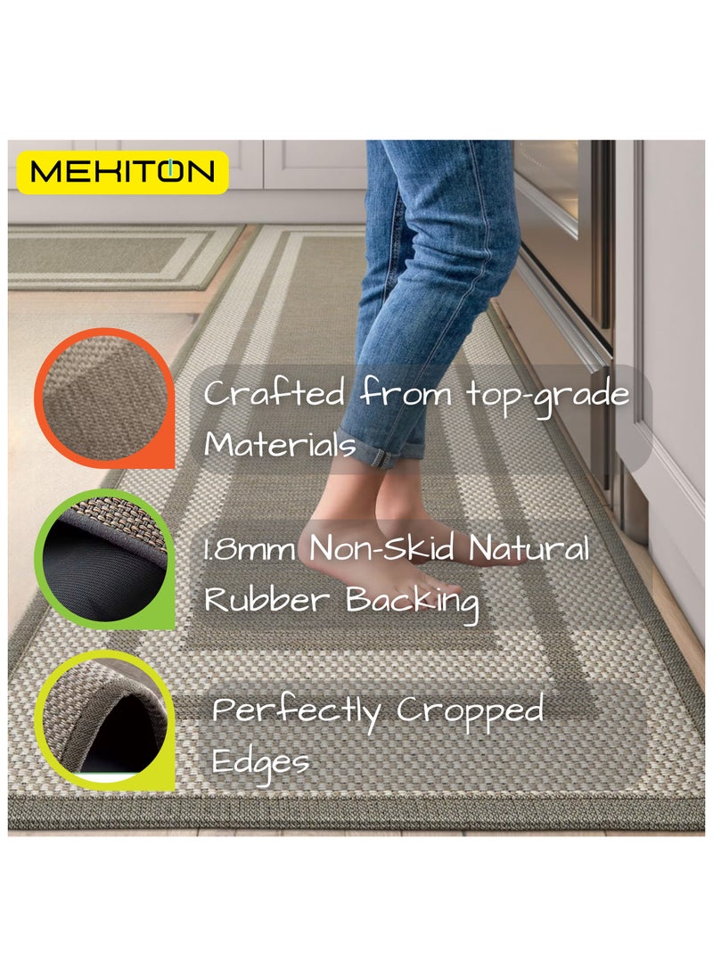 MEKITON MEKITON Set of 2 PCs Premium AntiFatigue, NonSlip Natural Rubber Kitchen Mats, Washable, Runner Rugs for Kitchen Floor Front of Sink, Laundry Room  45X120CM + 45X75CM (Beige)  - Image 2
