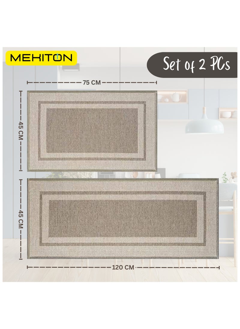 MEKITON MEKITON Set of 2 PCs Premium AntiFatigue, NonSlip Natural Rubber Kitchen Mats, Washable, Runner Rugs for Kitchen Floor Front of Sink, Laundry Room  45X120CM + 45X75CM (Beige)  - Image 3