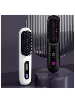 Hihonor Cordless Hair Straightener Brush, Usb Rechargeable 4000Mah Straightening Brush For Travel Mini Curling Iron For Short Hair Negative Ion Anti-Scald Hot Comb Flat Iron 3 Temp-Settings, White  - Image 2
