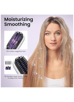 Hihonor Cordless Hair Straightener Brush, Usb Rechargeable 4000Mah Straightening Brush For Travel Mini Curling Iron For Short Hair Negative Ion Anti-Scald Hot Comb Flat Iron 3 Temp-Settings, White  - Image 3
