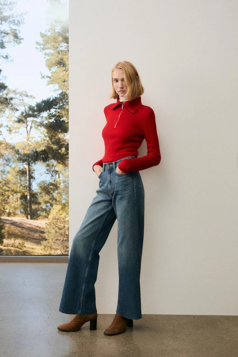 اتش اند ام جينز بخصر عالي وقصّة واسعة