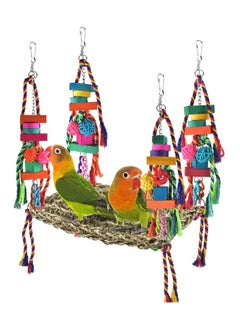 SYOSI Colorful Bird Toys with Swing Mat, Large Size Bird Climbing Hammock Swing Mat Chewing Bird Toys Bird Climbing Toys Large Bird Foraging Wall Toy for Lovebird, Parakeet, Budgie, Conure, Cockatiel  - Image 1