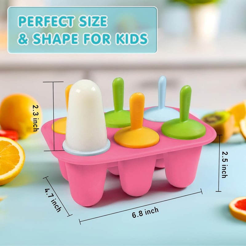Miaowoof Silicone Popsicles Molds for Toddlers, 6-Cavity Non-BPA Premium Silicone Small Popsicle Molds, Ice Pop Mold with 6 Colorful Reusable Sticks for Kids (Pink) - Image 5