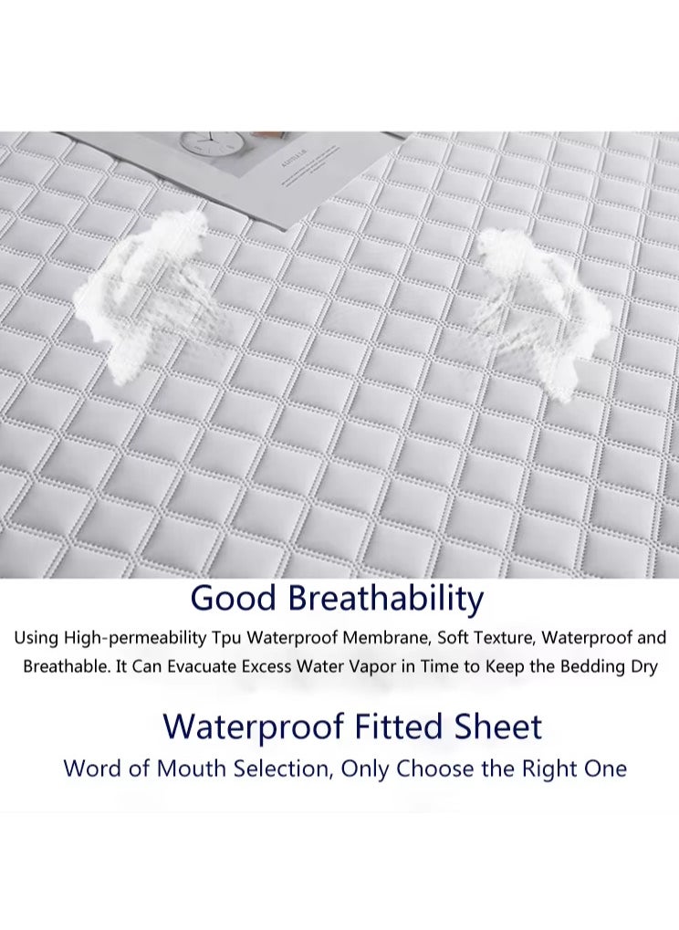 OLUDENIZ Waterproof Cotton Mattress Cover 180x200 cm – Soft, Quilted, and Breathable with 2 Pillowcases  - Image 2