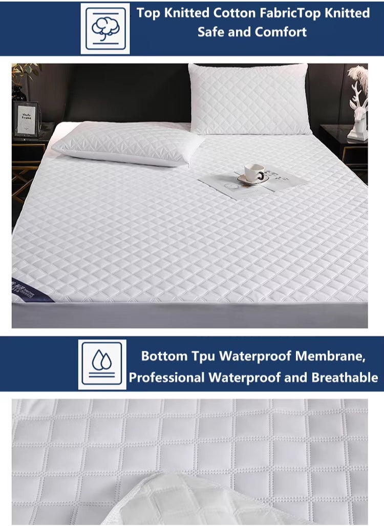 OLUDENIZ Waterproof Cotton Mattress Cover 180x200 cm – Soft, Quilted, and Breathable with 2 Pillowcases  - Image 3
