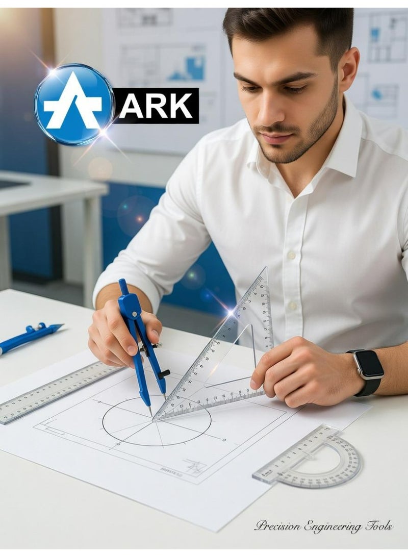 ارك طقم هندسي أرك (ARK) 5 قطع للرسم والقياس - مسطرة 30 سم، مثلثات، منقلة وبرجل - بلاستيك شفاف عالي الجودة للمدرسة والمكتب - Image 4