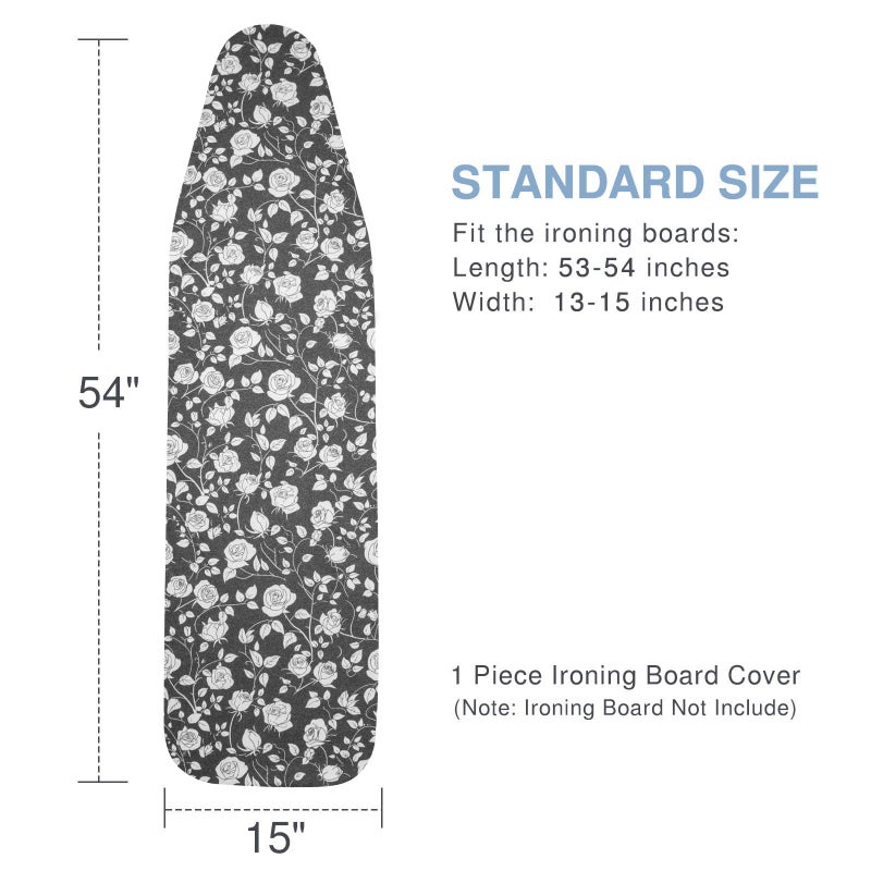 VividPaw Ironing Board Cover and Pad, Standard Size 15x54, Thick Padding, Elastic Edge, Resist Scorching, Adjustable Fastener, Heavy Duty Floral Iron Board Covers (Rose) - Image 4
