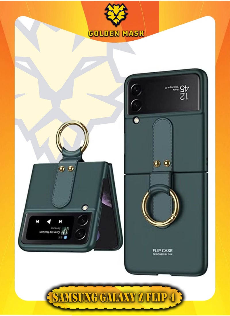 GKK Case For Samsung Galaxy Z Flip 4 Ultra Thin With Ring (Dark Green) 