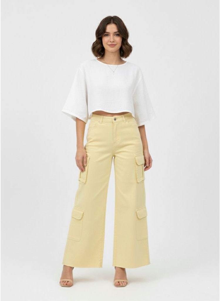 LVD Women's Wide-Leg Cargo Pants – 100% Cotton High-Waist Trousers With Utility Pockets, Casual Wear Pants - Image 1