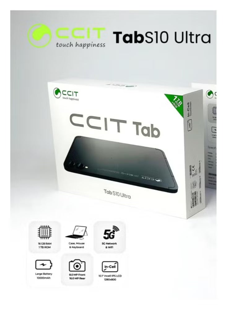 CCIT Tab S10 Ultra – 10.1" Android 12 Tablet, 16GB RAM, 1TB ROM, 5G, Dual Camera, Wireless Keyboard & Mouse, Stylus, Octa-Core - Image 1