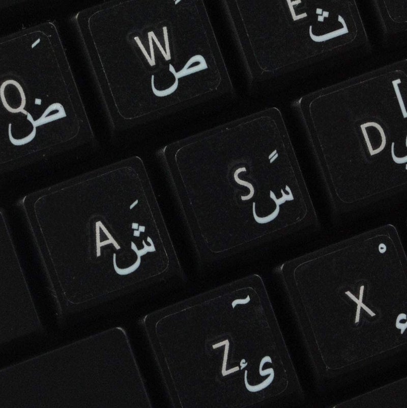 ARABIC KEYBOARD LABELS ON TRANSPARENT BACKGROUND with WHITE LETTERING 14X14