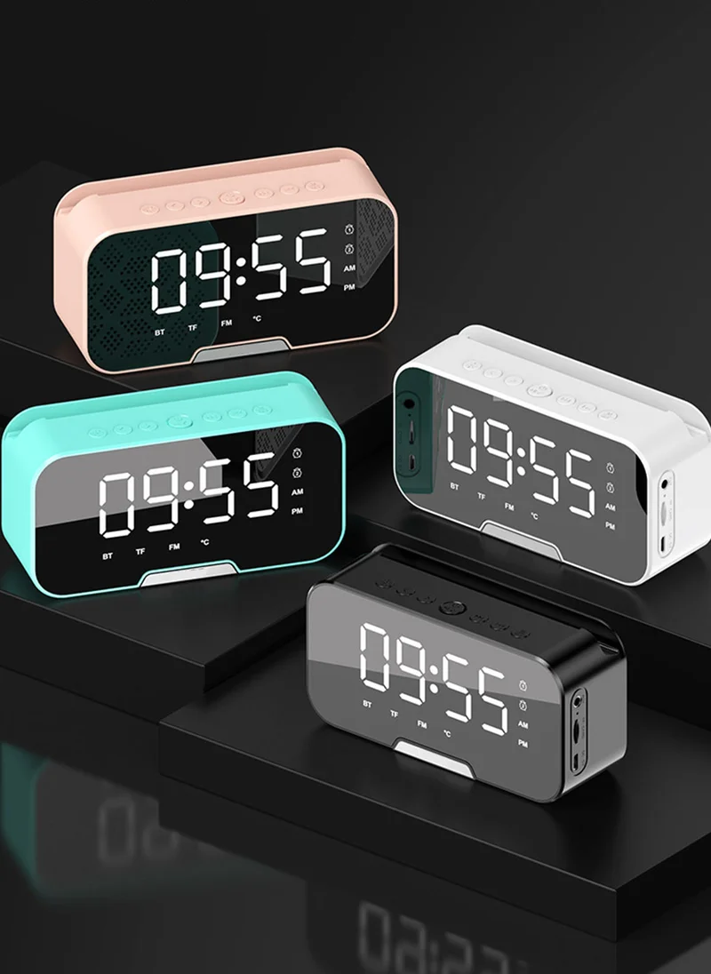 Sharpdo Multifunctional Digital Smart Clock With Bluetooth Speaker Fashion Mirror Digital Display Alarm Clock Wireless Bluetooth Connection Pink