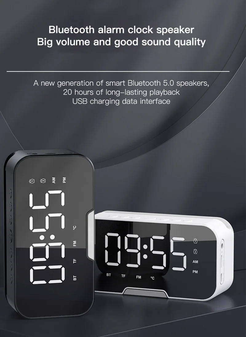 Sharpdo Multifunctional Digital Smart Clock With Bluetooth Speaker Fashion Mirror Digital Display Alarm Clock Wireless Bluetooth Connection Pink