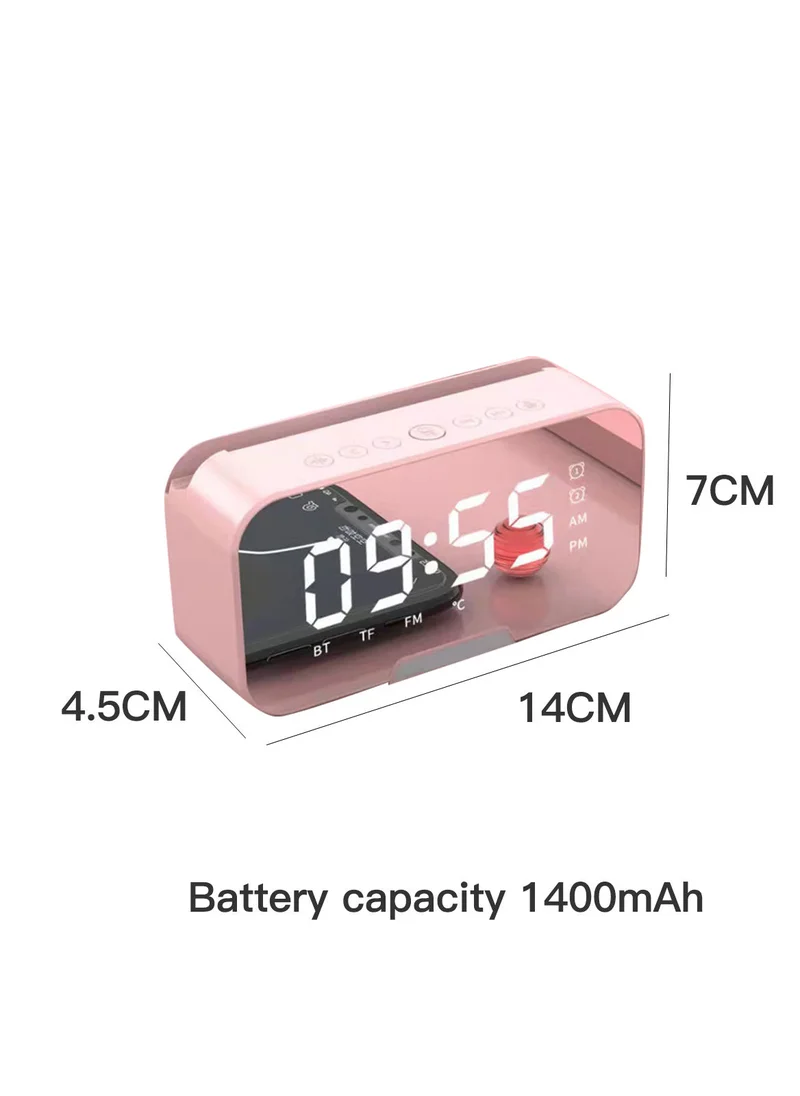 Sharpdo Multifunctional Digital Smart Clock With Bluetooth Speaker Fashion Mirror Digital Display Alarm Clock Wireless Bluetooth Connection Pink