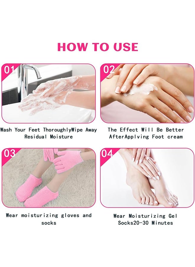 جوارب مرطبة وقفازات لإصلاح وتنعيم القدمين، جوارب مرطبة للقدمين، قفازات جل سبا للعناية بالبشرة الجافة لليدين والقدمين، لوشن الصبار، سيليكون من الداخل، وردي - Image 3