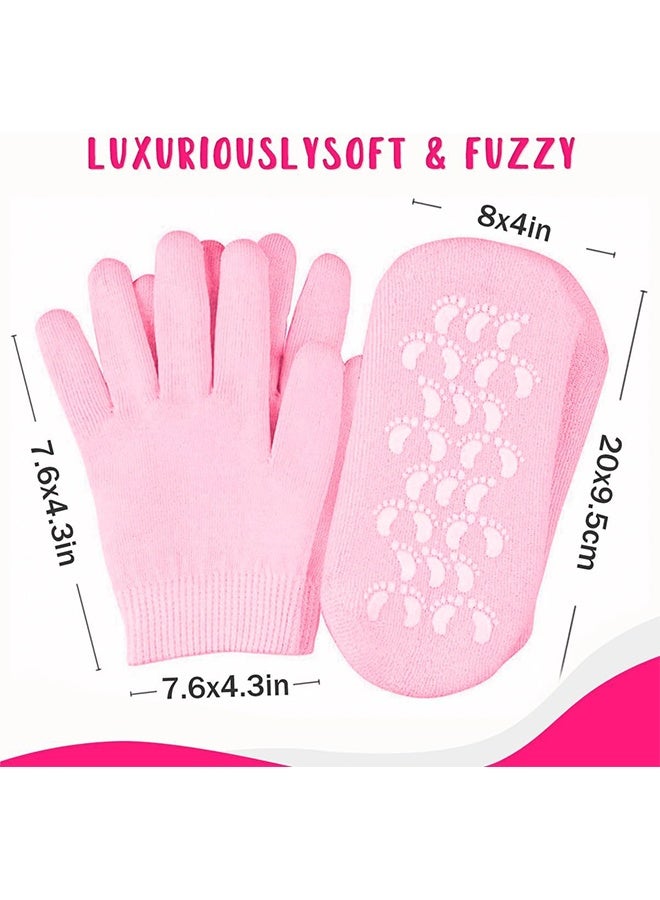 جوارب مرطبة وقفازات لإصلاح وتنعيم القدمين، جوارب مرطبة للقدمين، قفازات جل سبا للعناية بالبشرة الجافة لليدين والقدمين، لوشن الصبار، سيليكون من الداخل، وردي - Image 4