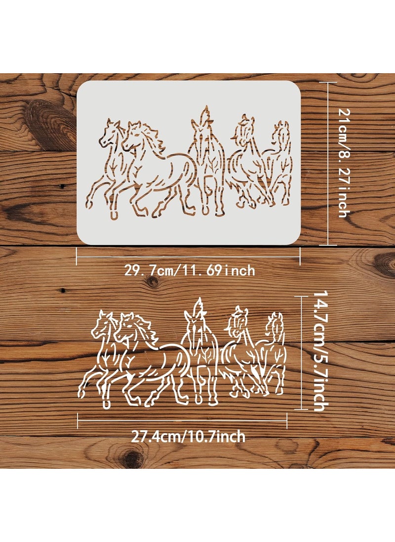 FINGERINSPIRE FINGERINSPIRE Horse Stencil 11.7x8.3 inch 5 Running Horses Stencil Plastic Galloping Horses Painting Stencil Reusable Horse Template DIY Mustang Stencil for Painting on Wood, Floor, Wall  - Image 2