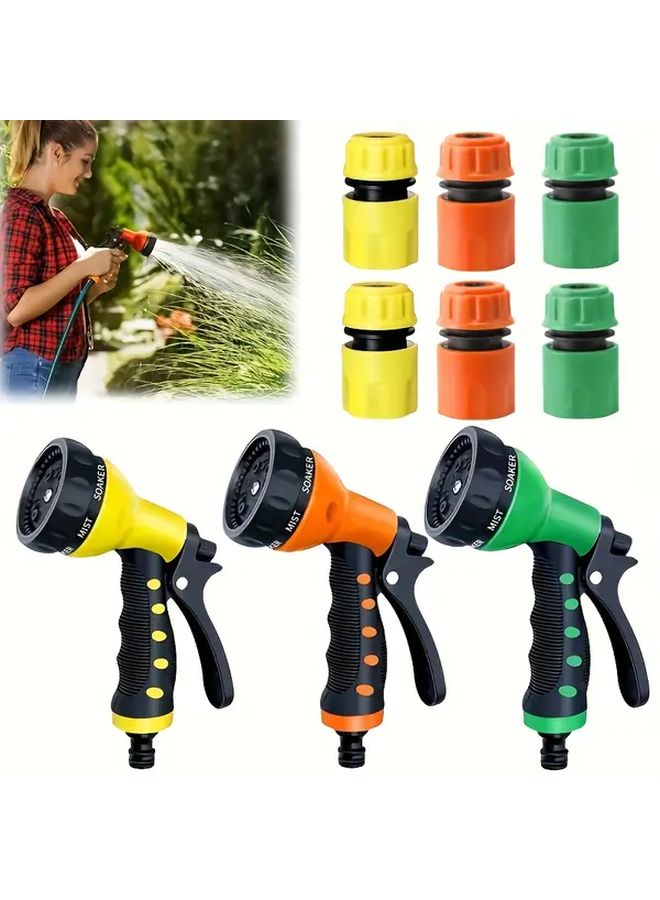 3 Piece Heavy Duty Garden Hose Nozzle Set Red With 7 Modes Adjustable Flow Control - Image 5