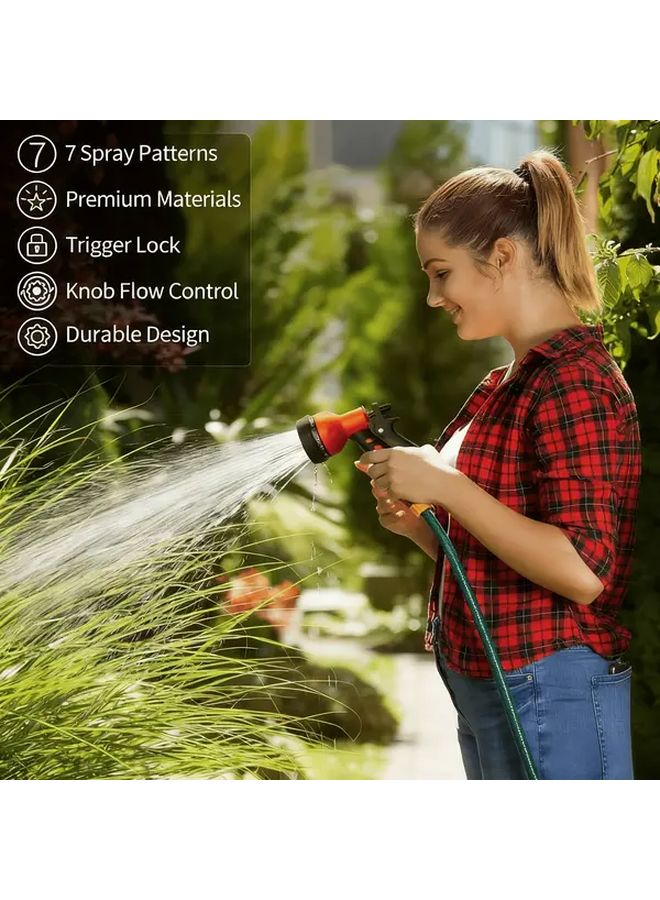 3 Piece Heavy Duty Garden Hose Nozzle Set Red With 7 Modes Adjustable Flow Control - Image 1